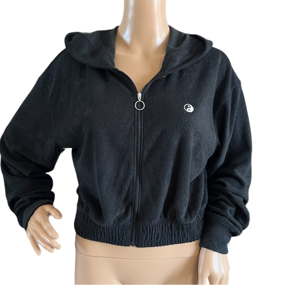 Gilly Hicks Yin Yang Embroi Cropped Velor Zip Hooded Sweatshirt